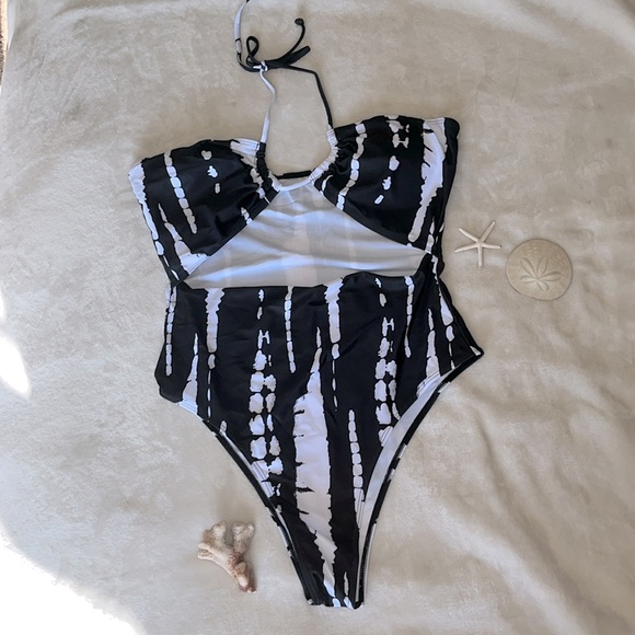 SHEIN - Tie Dye Cut Out One- Piece Swimsuit - Picture 2 of 7